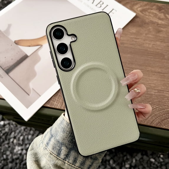 Magnetic Case for Samsung Galaxy S25, Compatible with Magsafe TPU PU Leather Back Cover Slim Fit Drop Protection Shockproof Case Cover for Women Men, Cyan