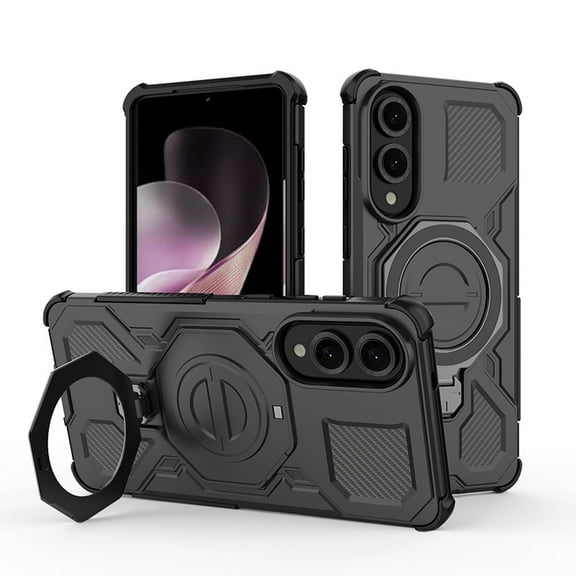 Magnetic Case for Samsung Galaxy S25 Edge, Metal Kickstand, Wireless Charging Support, Military-Grade Protection, Shockproof Protective Case with Ring Holder for Samsung Galaxy S25 Edge, Black