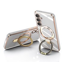 Magnetic Case for Samsung Galaxy S25 FE, with Tempered Glass Camera Lens Screen Protector Compatible for Magsafe Kickstand Bumper Rugged Shockproof PC Phone Case Cover for Samsung Galaxy S25 FE,White