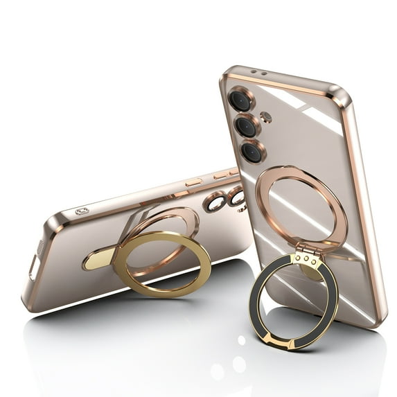 Magnetic Case for Samsung Galaxy S25+ Plus, with Tempered Glass Camera Lens Screen Protector Compatible for Magsafe Kickstand Bumper Shockproof PC Phone Case Cover for Samsung Galaxy S25+,Lightpink