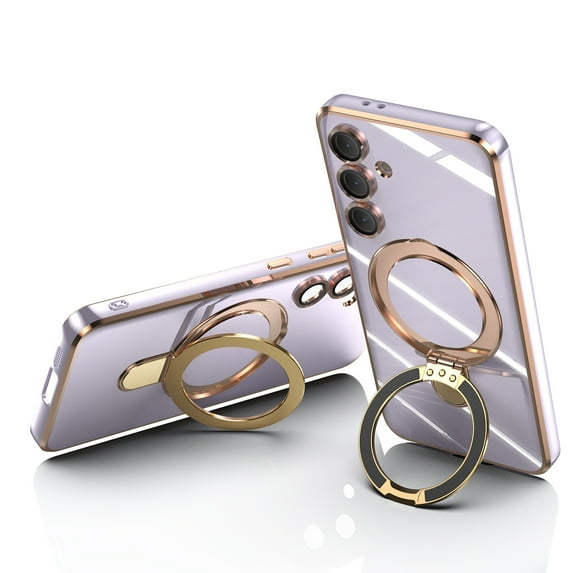 Magnetic Case for Samsung Galaxy S25+ Plus, with Tempered Glass Camera Lens Screen Protector Compatible for Magsafe Kickstand Bumper Shockproof PC Phone Case Cover for Samsung Galaxy S25+,Lightpurple