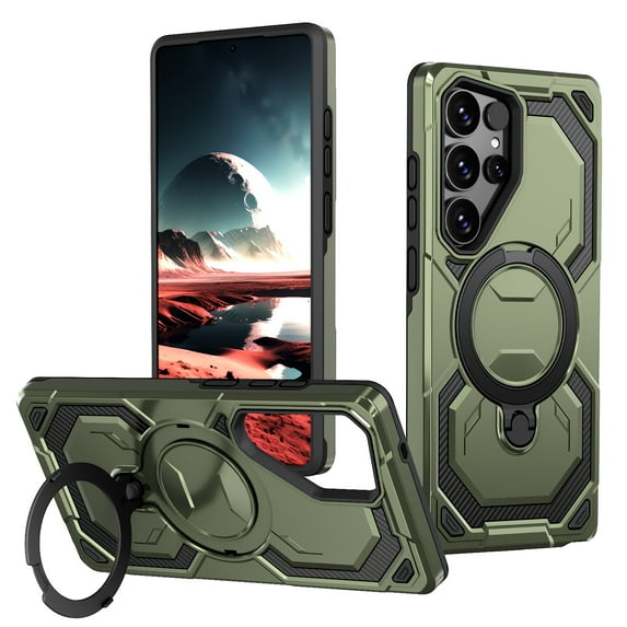 Magnetic Case for Samsung Galaxy S25 Ultra with 360 Rotating Stand,Compatible with Magsafe,Military Grade Protection,Shockproof Case with Kickstand & Ring Stand Heavy Duty Phone Cover,Green