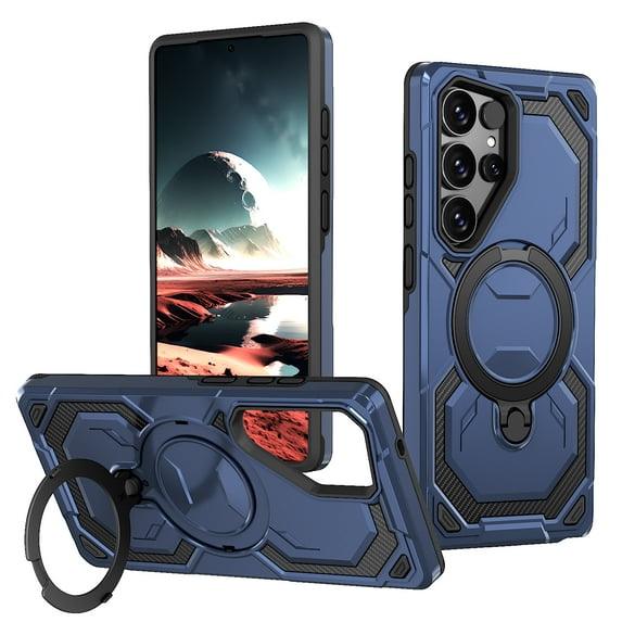 Magnetic Case for Samsung Galaxy S25 Ultra with 360 Rotating Stand,Compatible with Magsafe,Military Grade Protection,Shockproof Case with Kickstand & Ring Stand Heavy Duty Phone Cover,Blue