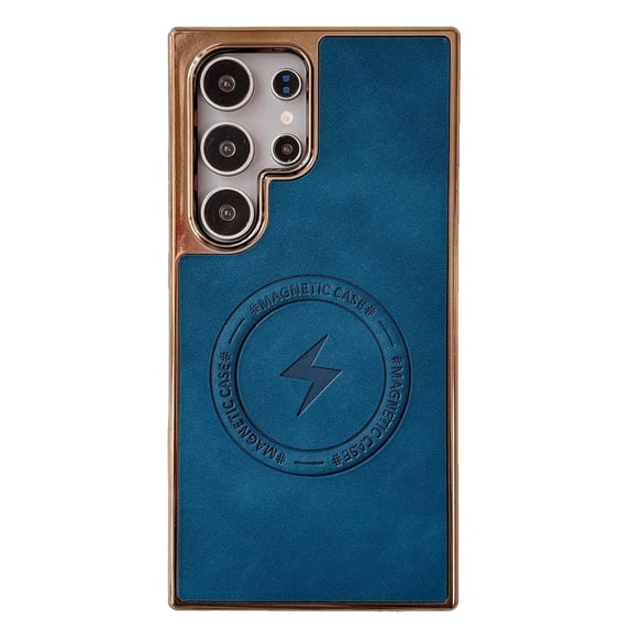 Magnetic Case for Samsung Galaxy S25 Ultra Case PU Leather Thin Slim Case Soft Bumper Anti-Fingerprint Shockproof Protective Phone Cover Compatible with Magsafe, Plain Anti-Scratch Retro Style,Blue