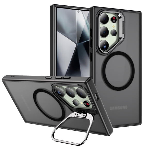 Magnetic Case for Samsung Galaxy S25 Ultra, Compatible with MagSafe Matte Shockproof TPU + PC Hybrid Case with Camera Kickstand, Military-Grade Drop Protection, Slim Protective Cover,Black