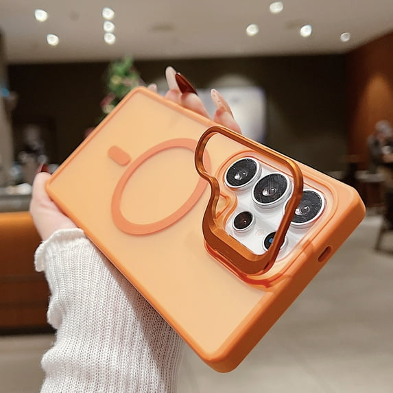 Magnetic Case for Samsung Galaxy S25 Ultra, Compatible with Magsafe Camera Kickstand Matte Translucent Hybrid Rugged Shockproof Back Cover for Samsung Galaxy S25 Ultra, Orange