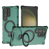 Magnetic Case for Samsung Galaxy S25 Ultra Heavy Duty Rugged Dual-Layer Protection, [Compatible with MagSafe] Ring Holder Kickstand Shockproof Matte Scratch Armor Back Cover, Green