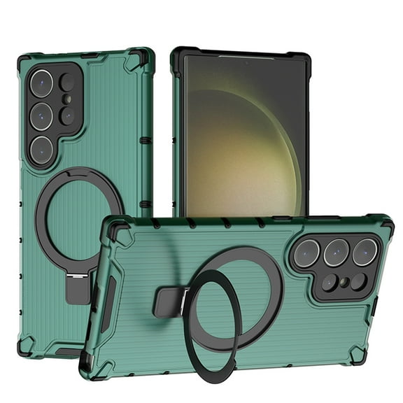 Magnetic Case for Samsung Galaxy S25 Ultra Heavy Duty Rugged Dual-Layer Protection, [Compatible with MagSafe] Ring Holder Kickstand Shockproof Matte Scratch Armor Back Cover, Green