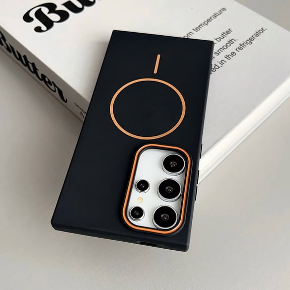 Magnetic Case for Samsung Galaxy S25 Ultra Phone Case Wireless Charging, Silicone Slim Shockproof Microfiber Lining Anti-Scratch Phone Cover for Samsung Galaxy S25 Ultra, Blackorange