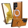 thumbnail image 1 of Magnetic Case for Samsung Galaxy S25 Ultra Ring Holder Bracket Cover, PU Leather Slim Case Compatible with Mag-Safe Charging, TPU Bumper Shockproof Case for Samsung Galaxy S25 Ultra, Brown, 1 of 6