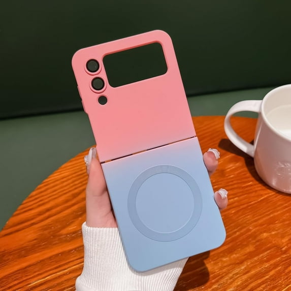 Magnetic Case for Samsung Galaxy Z Flip 3 5G, Gradient Neon Color Case Compatible with MagSafe Charger Cover Built-in Camera Lens Protector Pretty Phone Case for Women and Girl - Pink Blue