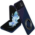thumbnail image 1 of Magnetic Case for Samsung Galaxy Z Flip 3 Case with Kickstand & Ring Holder, [Compatible with MagSafe] Carbon Fiber Slim Ultra Aramid Fiber Anti-Scratch Shockproof Case, Blue&Purple, 1 of 8