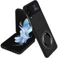 thumbnail image 1 of Magnetic Case for Samsung Galaxy Z Flip 3 Case with Kickstand & Ring Holder, [Compatible with MagSafe] Carbon Fiber Slim Ultra Aramid Fiber Anti-Scratch Shockproof Case, Black, 1 of 8