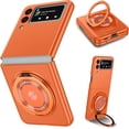 thumbnail image 1 of Magnetic Case for Samsung Galaxy Z Flip 3 Case with Kickstand & Ring Holder, [Compatible with MagSafe Charging] Slim Ultra PC Back Scratch-Resistant Military Grade Shockproof Case, Orange, 1 of 14