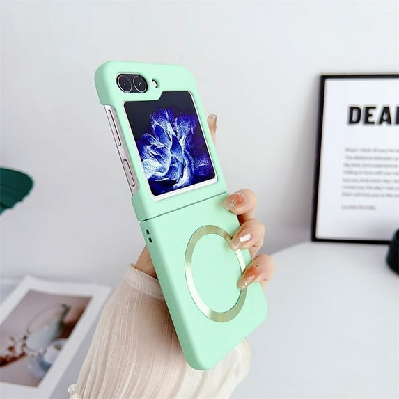 Magnetic Case for Samsung Galaxy Z Flip 5 4 3 5G Compatible with Magsafe, Shockproof Women Men Slim Hard Phone Case for Samsung Z Flip 3 4 5 Cover (Light Green,Z Flip3)
