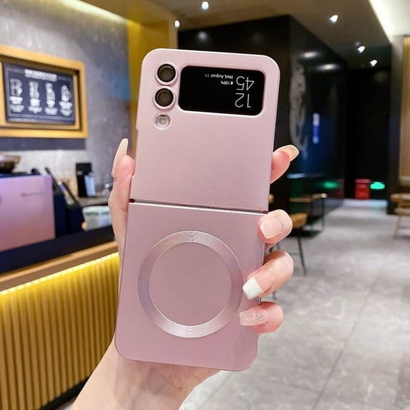 Magnetic Case for Samsung Galaxy Z Flip 5 4 3 5G Soft Silicone Compatible with Magsafe Luxury flip3 /flilp4 /flip5 Cases Cover (Pink,for Samsung Z Flip 5)