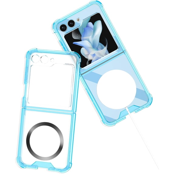 Magnetic Case for Samsung Galaxy Z Flip 5 4 5G Compatible with Magsafe Flip4 /Flip5 Millitary Shockproof Corners Transparent Slim Cover for Women Men (Blue,for Samsung Z Flip 4)