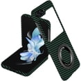 thumbnail image 1 of Magnetic Case for Samsung Galaxy Z Flip 5 Case with Kickstand & Ring Holder, [Compatible with MagSafe] Carbon Fiber Slim Ultra Aramid Fiber Anti-Scratch Shockproof Case, Green, 1 of 8