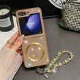 thumbnail image 1 of Magnetic Case for Samsung Galaxy Z Flip 6 Case, Compatible with MagSafe Wireless Charger, Diamond Glitter Sparkly Back Slim Fit Cover with Beads Chain for Samsung Galaxy Z Flip 6, Gold, 1 of 7