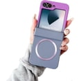 thumbnail image 1 of Magnetic Case for Samsung Galaxy Z Flip 6 Case Hinge Protection & Luxury Gradient Desgin, [Compatible with MagSafe] Full Body Anti-Scratch Slim Soft Rubber Shockproof Case, Purple&Grey, 1 of 7
