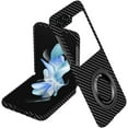 thumbnail image 1 of Magnetic Case for Samsung Galaxy Z Flip 6 Case with Kickstand & Ring Holder, [Compatible with MagSafe] Carbon Fiber Slim Ultra Aramid Fiber Anti-Scratch Shockproof Case, Black, 1 of 8