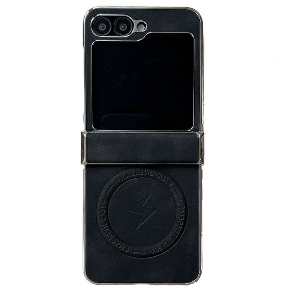 Magnetic Case for Samsung Galaxy Z Flip 6 Case PU Leather Thin Slim Case Soft Bumper Anti-Fingerprint Shockproof Protective Phone Cover Compatible with Magsafe, Plain Anti-Scratch Retro Style,Black