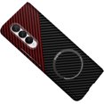 thumbnail image 1 of Magnetic Case for Samsung Galaxy Z Fold 3 5G Case Compatible with MagSafe Charger Carbon Fiber Slim Ultra Extremely Thin Aramid Fiber Cover, Black&Red, 1 of 7