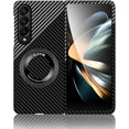 thumbnail image 1 of Magnetic Case for Samsung Galaxy Z Fold 3 Case with Kickstand & Ring Holder, [Compatible with MagSafe] Carbon Fiber Slim Ultra Aramid Fiber Anti-Scratch Shockproof Case, Black&Silver, 1 of 8