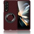 thumbnail image 1 of Magnetic Case for Samsung Galaxy Z Fold 3 Case with Kickstand & Ring Holder, [Compatible with MagSafe] Carbon Fiber Slim Ultra Aramid Fiber Anti-Scratch Shockproof Case, Red, 1 of 8