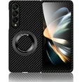 thumbnail image 1 of Magnetic Case for Samsung Galaxy Z Fold 4 Case with Kickstand & Ring Holder, [Compatible with MagSafe] Carbon Fiber Slim Ultra Aramid Fiber Anti-Scratch Shockproof Case, Black, 1 of 8