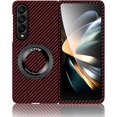 thumbnail image 1 of Magnetic Case for Samsung Galaxy Z Fold 4 Case with Kickstand & Ring Holder, [Compatible with MagSafe] Carbon Fiber Slim Ultra Aramid Fiber Anti-Scratch Shockproof Case, Red, 1 of 8