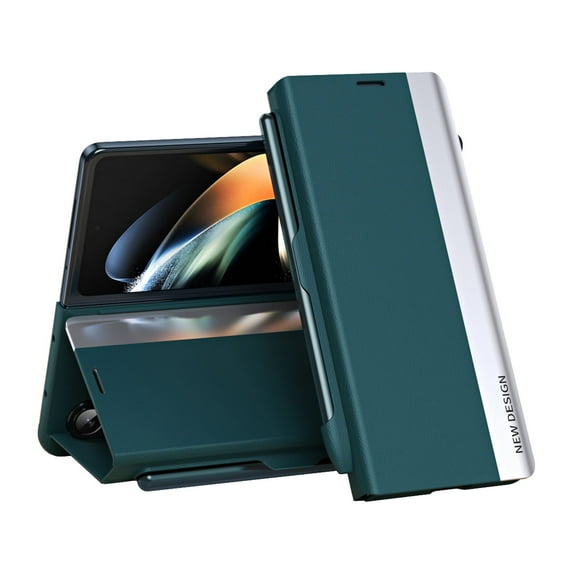 Magnetic Case for Samsung Galaxy Z Fold 5, Slim Leather Case with Pen Slot Kickstand Function Complimentary Stylus Full Body Protection Plating Case for Galaxy Z Fold 5, Green