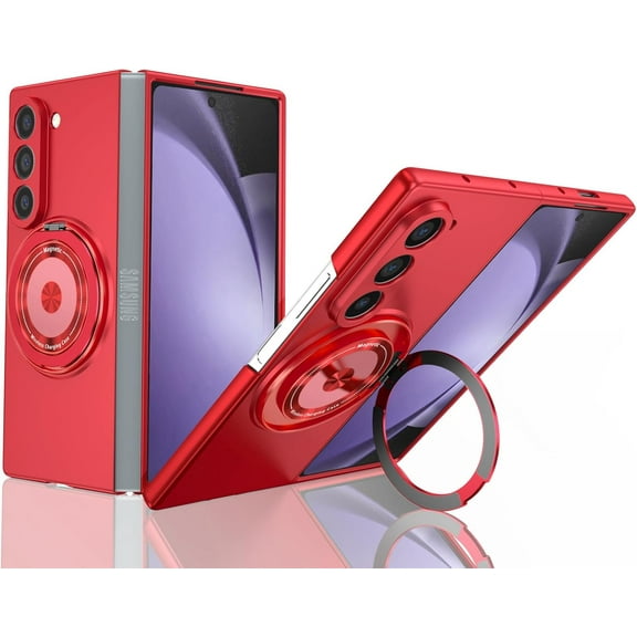 Magnetic Case for Samsung Galaxy Z Fold 6 Case with Kickstand & Ring Holder, [Compatible with MagSafe Charging] Slim Ultra PC Back Scratch-Resistant Military Grade Shockproof Case, Red