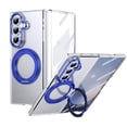 thumbnail image 1 of Magnetic Case for Samsung Galaxy Z Fold 7 Clear with Tempered Glass Screen Protector, Aluminum Ring Kickstand, Anti-Scratch Shockproof Wireless Charging Compatible Crystal Phone Cover,Blue, 1 of 9