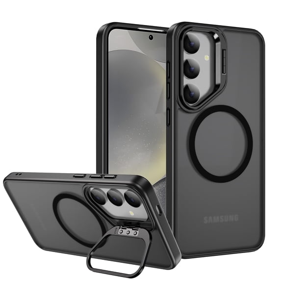 Meifei Magnetic Case for Samsung Galaxy S24 5G 6.2 inch (SM‑S921U, S921U1) ONLY, Hidden Stand Slim Shockproof Hard Back Soft Edge Protective Cover, Black