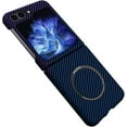 thumbnail image 1 of Magnetic Case for Samsung Galaxy Z Flip 6 5G Case Compatible with MagSafe Charger Carbon Fiber Slim Ultra Anti-Scratch Shockproof Cover, Blue&Purple, 1 of 8