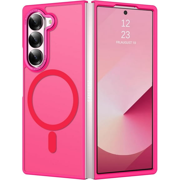 Magnetic Case for Samsung Galaxy Z Fold 6 [Magsafe Compatible] Translucent Matte Slim Shockproof Protective Cover for Galaxy Z Fold 6 7.6", Hot Pink