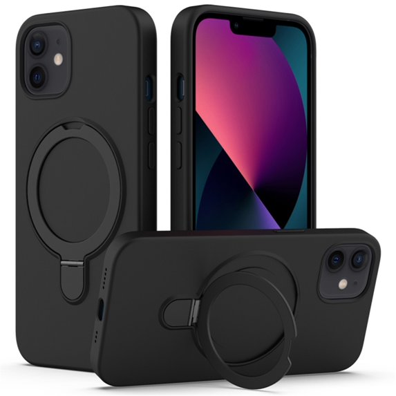 Magnetic Case for iPhone 12,Compatible with MagSafe Charging with Ring Stand Heavy-Duty Protection Liquid Silicone Phone Case,Black,For iPhone 12