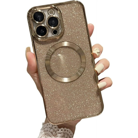 Magnetic Case for iPhone 13 Pro Case Glitter Translucent Luxury Plating Cute Bling Phone Case for Women Girls,Gold Compatible with MagSafe