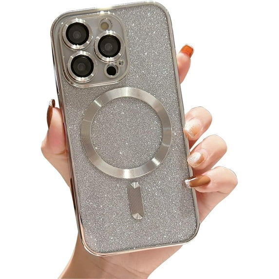 Magnetic Case for iPhone 14 Case, Compatible with MagSafe Glitter Luxury Plating Cute Bling Case for iPhone 14 for Women and Girls, White