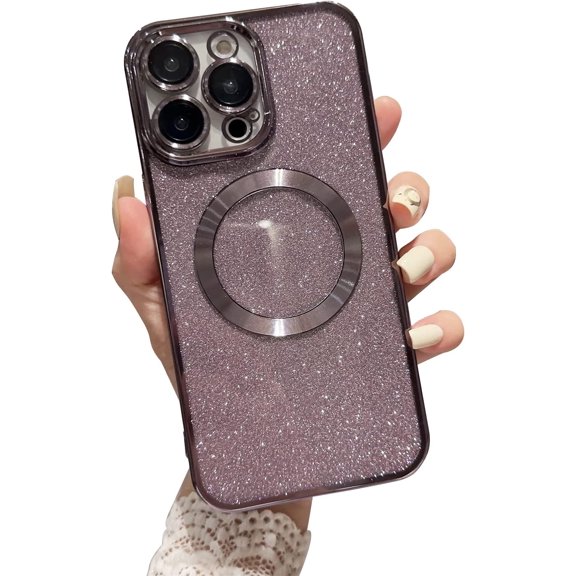 Magnetic Case for iPhone 14 Pro Max Case Glitter Translucent Luxury Plating Cute Bling Phone Case for Women Girls,Purple Compatible with MagSafe