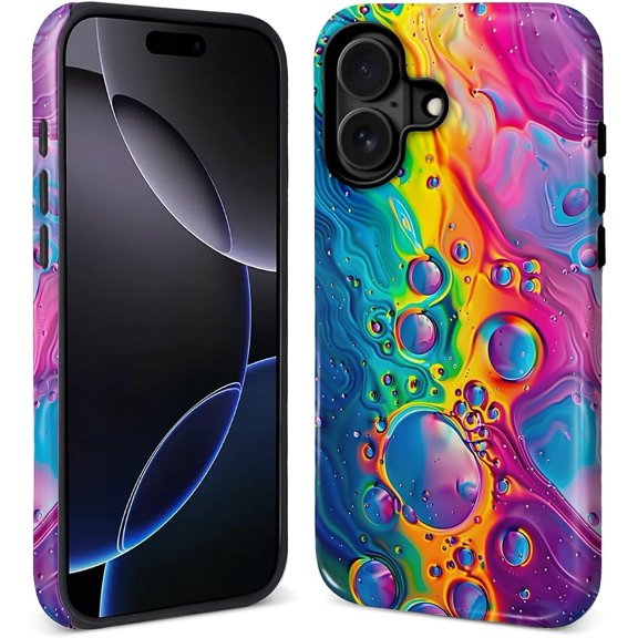 Magnetic Case for iPhone 15 | Compatible with Magsafe Shockproof Hard Shell + Soft Silicone, Anti-Slip Grip & Drop Protection | Colorful Neon Bubbles