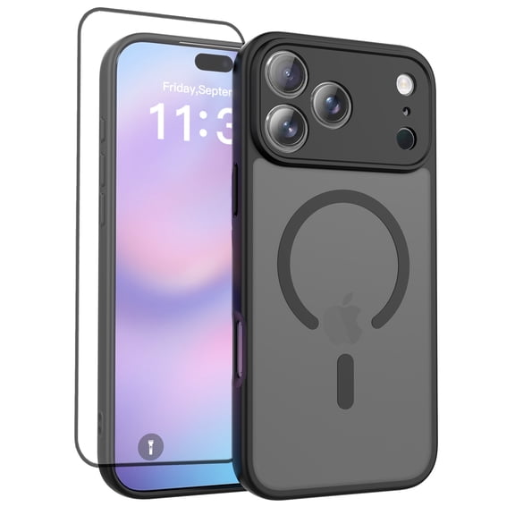 Magnetic Case for iPhone 17 Pro Max,Shockproof Slim Cover Full Covered Camera Protection Slim Drop Proof Durable Protective Cases - Black