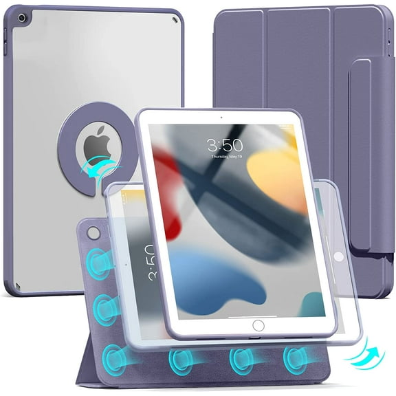 Magnetic Case for iPad 9th Generation 2021/ iPad 8th Gen 2020 / iPad 7th Gen 2019 Case, Rotating Detachable Case, Auto Sleep/Wake, Transparent Hard Back Cover for ipad 10.2 Inch