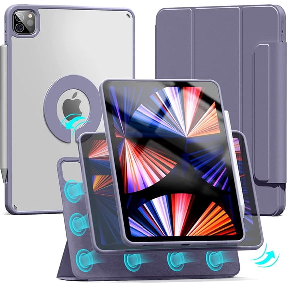 Magnetic Case for iPad Pro 11 Inch 2022 (4th Gen) / 2021 (3rd Gen) / 2020 (2nd Gen), Rotating Detachable Case, Auto Sleep/Wake, Transparent Hard Back Cover for ipad Pro 11 Inch