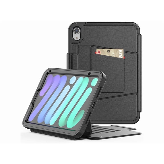 Magnetic Case for iPad mini 7 (A17 Pro) 2024 / Mini 6 2021 8.3 inch- Multiple Angle Shockproof Rugged Stand Case Soft TPU Back Cover with Pencil HolderCard Slot Auto Sleep Wake