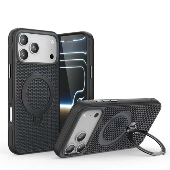 Magnetic Case For iPhone 11, Breathable Honeycomb Mesh Heat Dissipation Cover with 360 Rotatable Ring Kickstand, Shockproof Protective Phone Case Compatible with MagSafe,Black