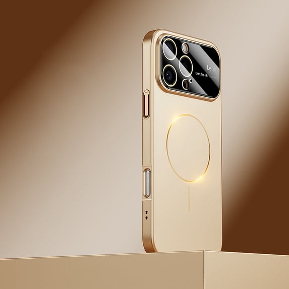 Magnetic Case for iPhone 11 with Camera Lens Protector, Shockproof Hard Luxury Slim Case with Large Window HD Glass Protective Film, Compatible with Mag-Safe for iPhone 11, Desertgold