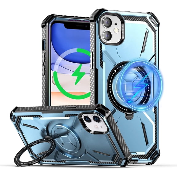 Magnetic Case for iPhone 11 Case Compatible with MagSafe with Built-in Kickstand, Military Grade Heavy-Duty Protection Shockproof Protective Phone Case Cover for iPhone 11 – Army Green