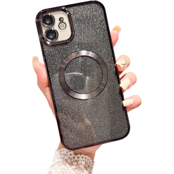 Magnetic Case for iPhone 11 Compatible with MagSafe,Glitter Bling Phone Case for 11 with Camera Len Protection for Women Shockproof TPU 6.1'' Case-Black